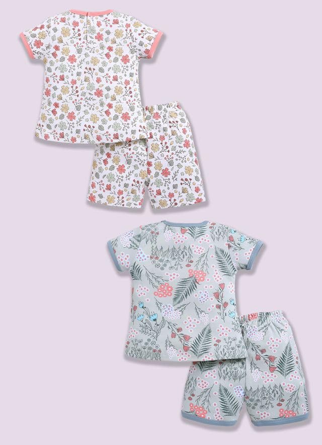 Image of Baby Girls 100% Cotton Printed Half Sleeve T-shirt & Short Summer Clothing Sets (Pack Of 2)