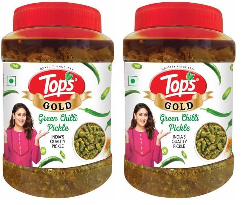 Image of TOPS Pickle Green Chilli -900 gm | Prepared with the goodness of Mustard Oil (Pack of 2)