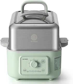 BUYDEEM G52 5.3QT Stainless Steel Electric Food Steamer - 7 Preset Timers, 2-Hour Keep Warm, Dual Protection for Veggies Seafood Grains, Cozy Greenish