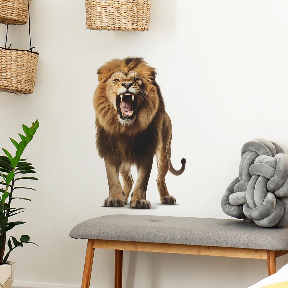 DEIKOKA Lifelike 3D Lion Wall Decal Wild Animal Wall Stickers Peel & Stick Animal Wall Decor Art for Living Room Kids Bedroom Playroom Baby Nursery Kindergarten