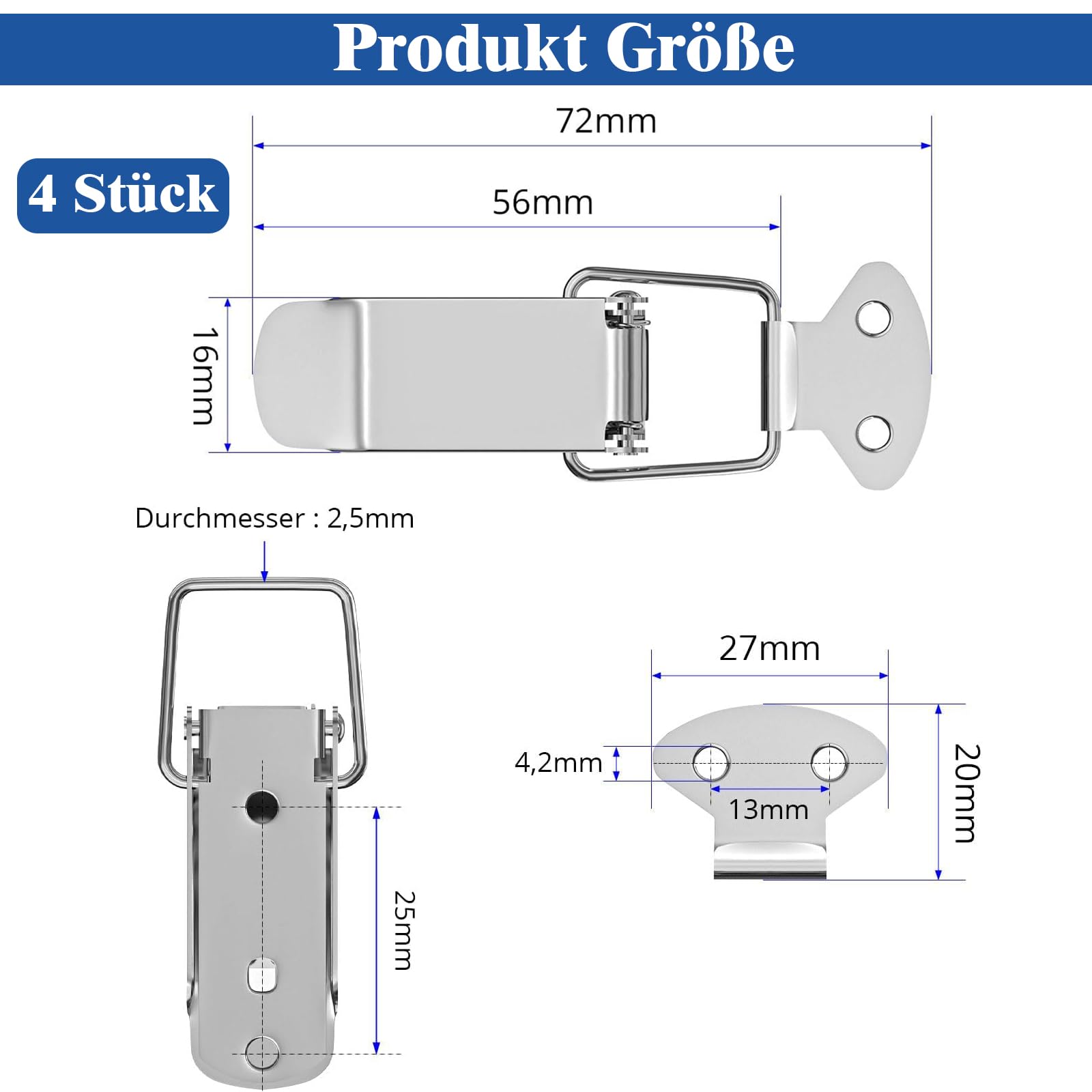 MejaRizon Tension Lock 56 mm Pack of 4, Zilverachtig - Image 2