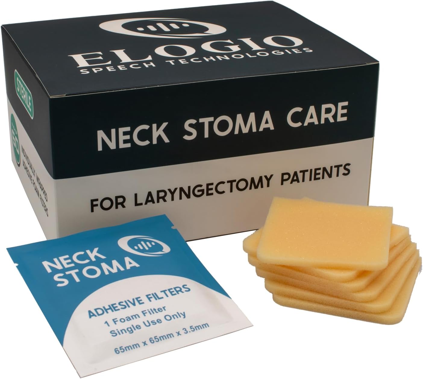 Elogio Individually Wrapped Adhesive Foam Filters – 60 Count – for Laryngectomy & Neck Stoma Care