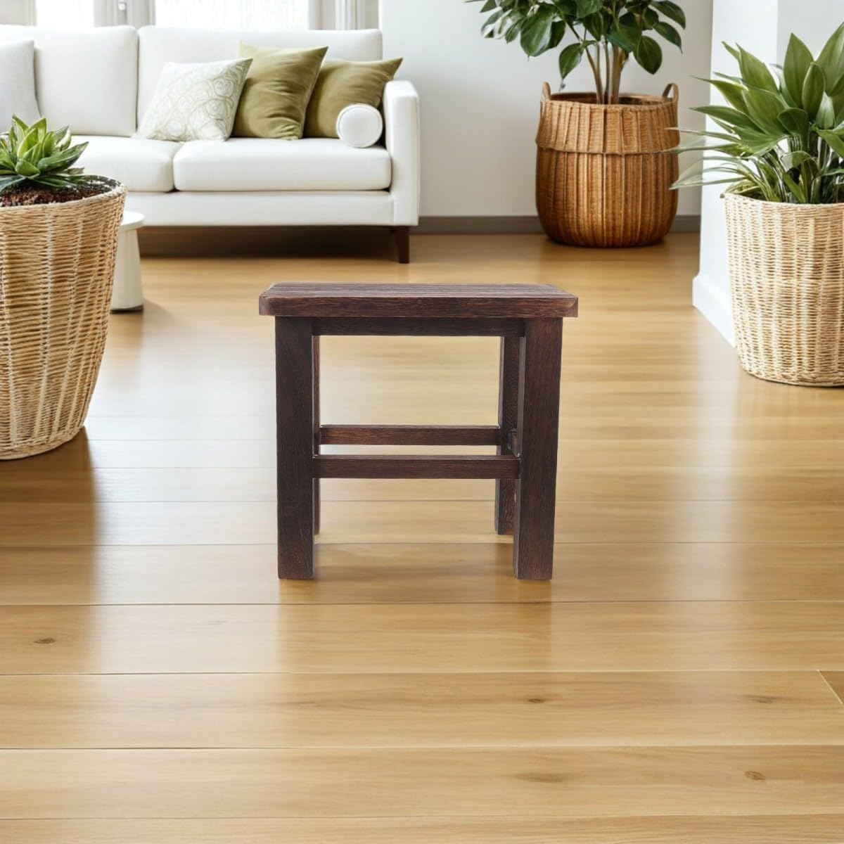 Taburete de Madera Vintage para Plantas Diseño Ligero y Esquinas Redondeadas, Estructura Baja Adecuado para Ambiente y Baño