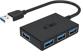 KIWIFOTOS Portable 4-Port USB 3.0 Hub Splitter, Multiport Data Hub Adapter for MacBook, Mac Pro, Mac Mini, iMac, Surface Pro, XPS, PC, Flash Drive, Keyboard, Card Reader and More