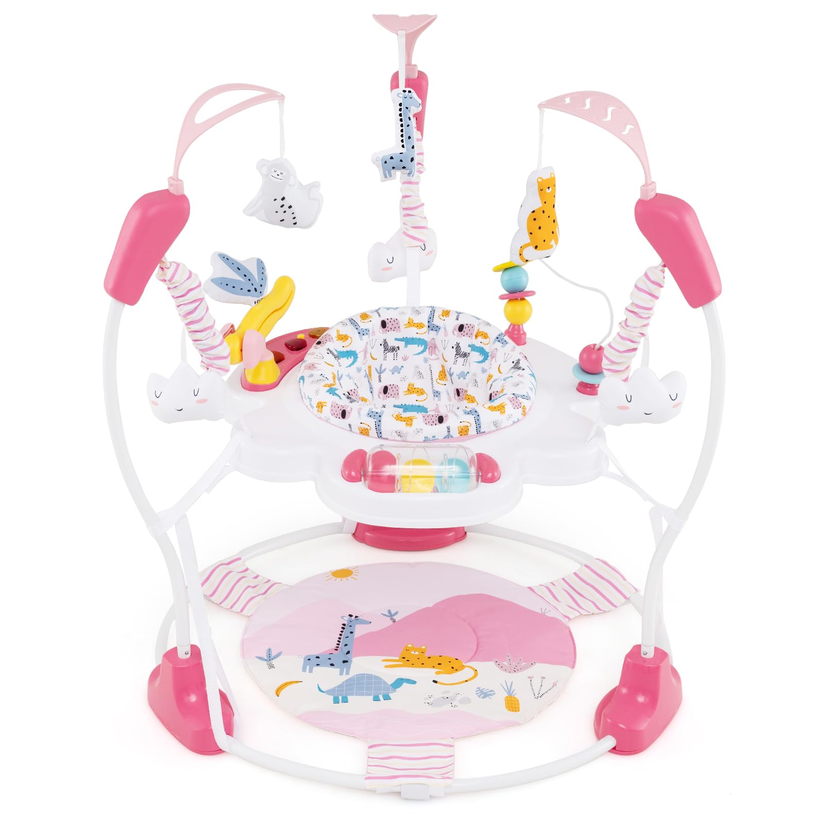 Centro de actividades para bebés INFANS, 3 en 1, saltadores y mecedoras con música, luces, juguetes interactivos, asiento giratorio de 360°, 3 alturas ajustables, juguetes de aprendizaje para bebés de 6 a 12 meses, color rosa