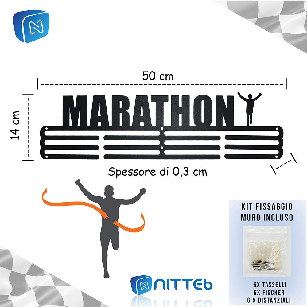 Porta Medaglie Marathon in Acciaio Oro – Espositore da Parete per Medaglie Corsa, Running e Maratona – Supporto Robusto 3mm per Atleti e Sportivi