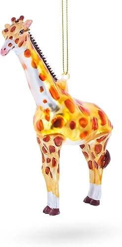 Deslumbrante safari de jirafa con purpurina - Adorno navideño de vidrio soplado