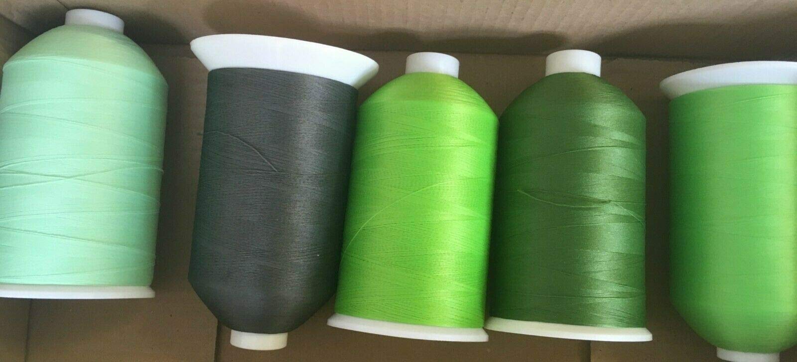 5 Reels Mixed Green Bulk 80s Nylon Wooly Overlocking Sewing Thread 7000m