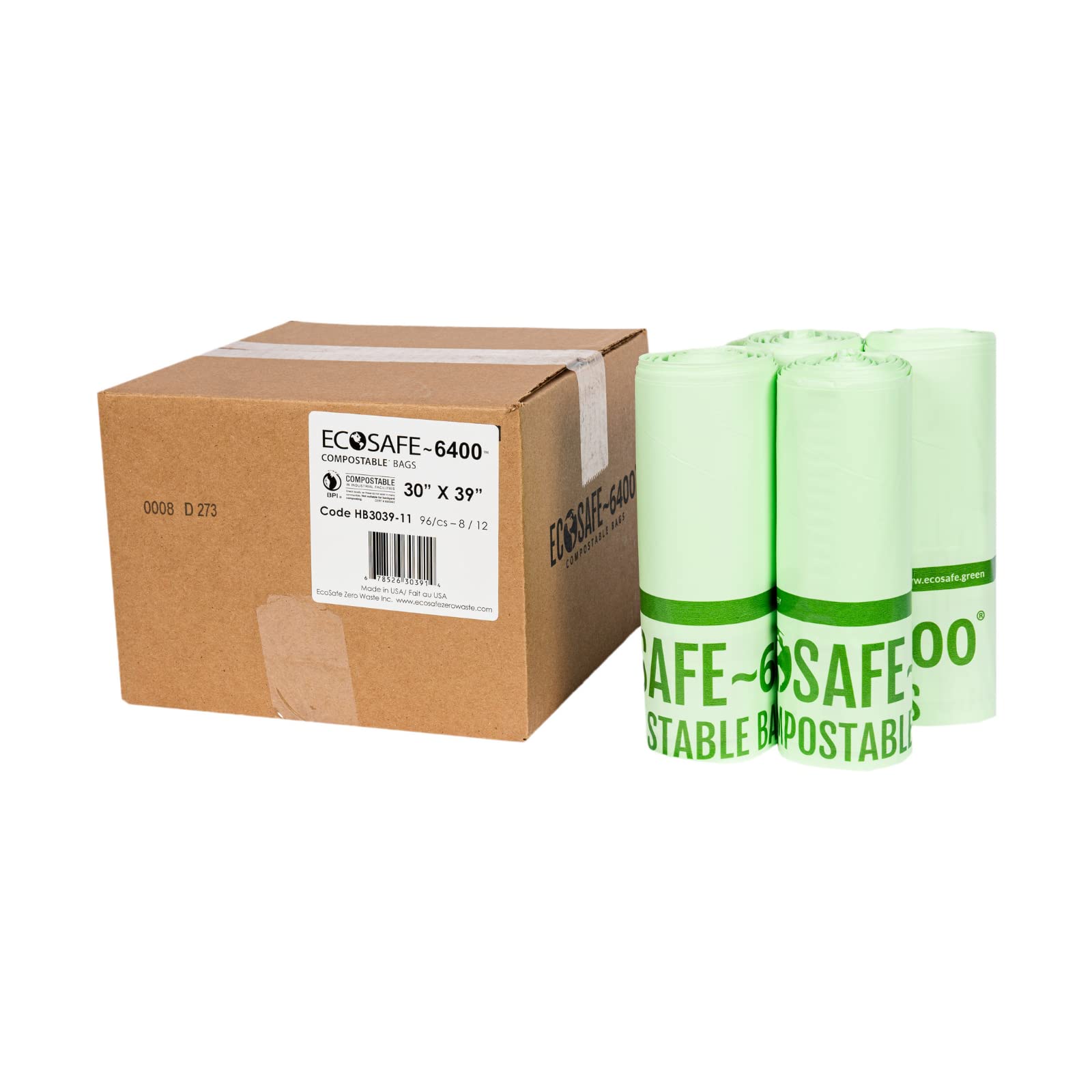 ecosafe-6400 hb3039 – 11 Resistente Bolsa de basura compostables, certificado compostable, 30-gallon, verde (Pack de 96)