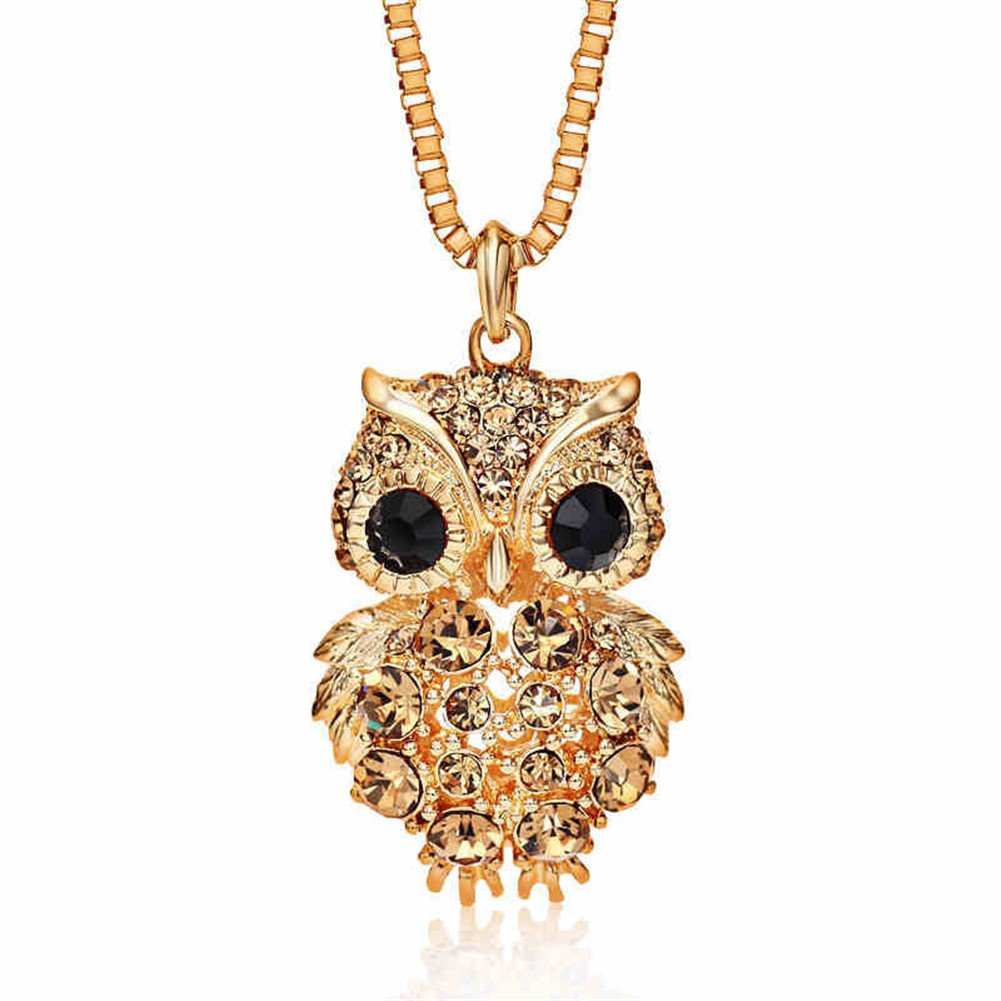 Vintage Owl Necklace Full Diamond Chain Creative Crystal Pendant Necklace (Gold)