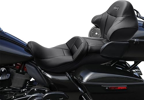 Miniatura 8 de C.C. RIDER Asiento de pasajero con almohadilla de respaldo, King Tour Pack Trunk Rally Stripe Tuck and Roll Driver apto para Harley Touring Road