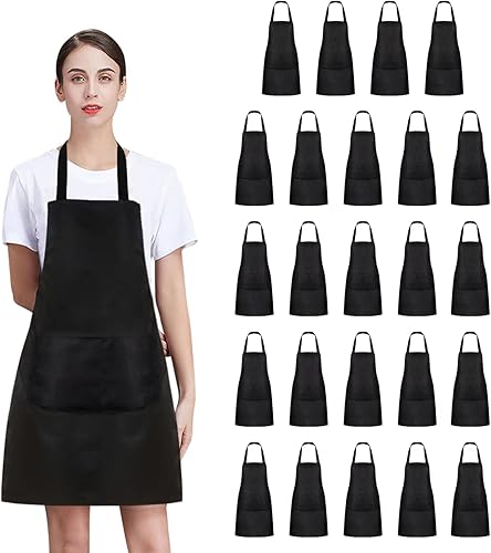 Paquete de 81224 delantales lisos a granel, delantal comercial negro con 2 bolsillos, delantal unisex para adultos, pintura y barbacoa