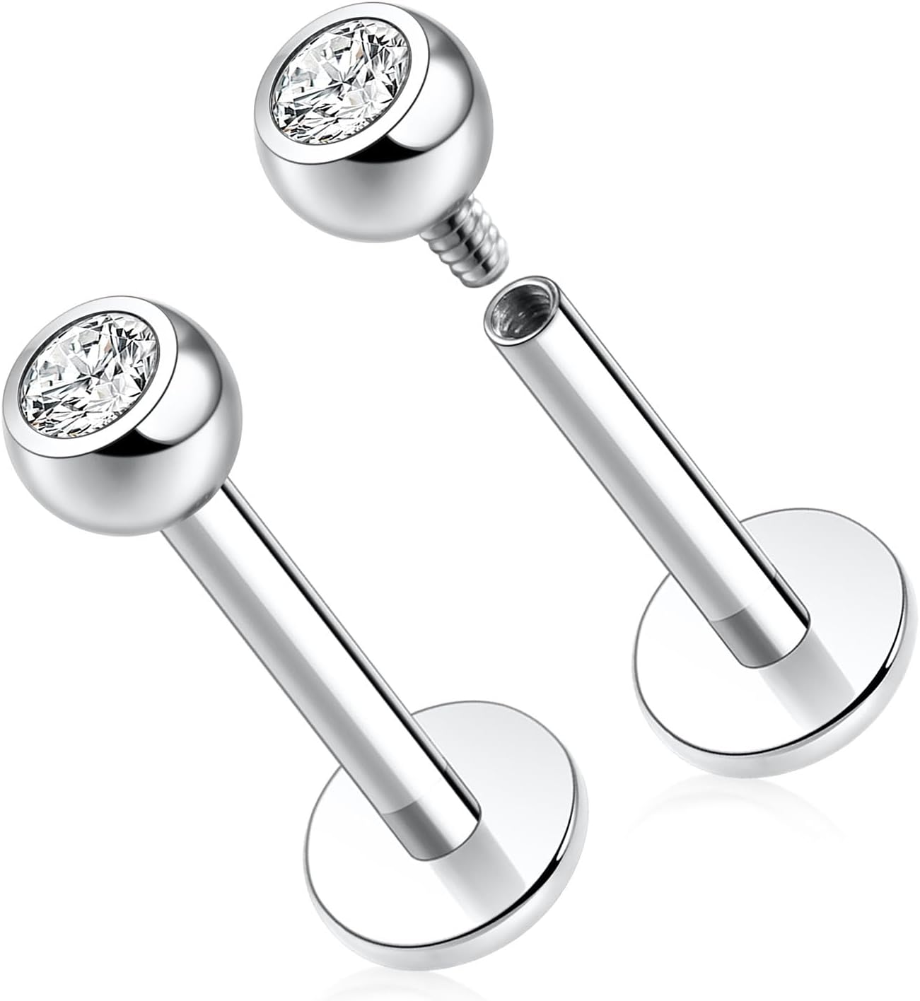 GAGABODY G23 Titanium 16G 6/8/10mm Clear CZ/Opal Internally Threaded Labret Monroe Lip Studs 6mm Helix Cartilage Tragus Earring Piercing