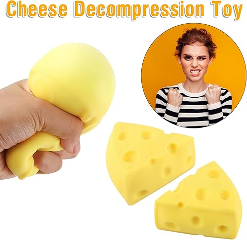 Miniatura 5 de Pelota antiestrés de queso simulado, paquete de 2 juguetes para apretar, reductor de ansiedad, juguete sensorial divertido para niños y niñas (2)