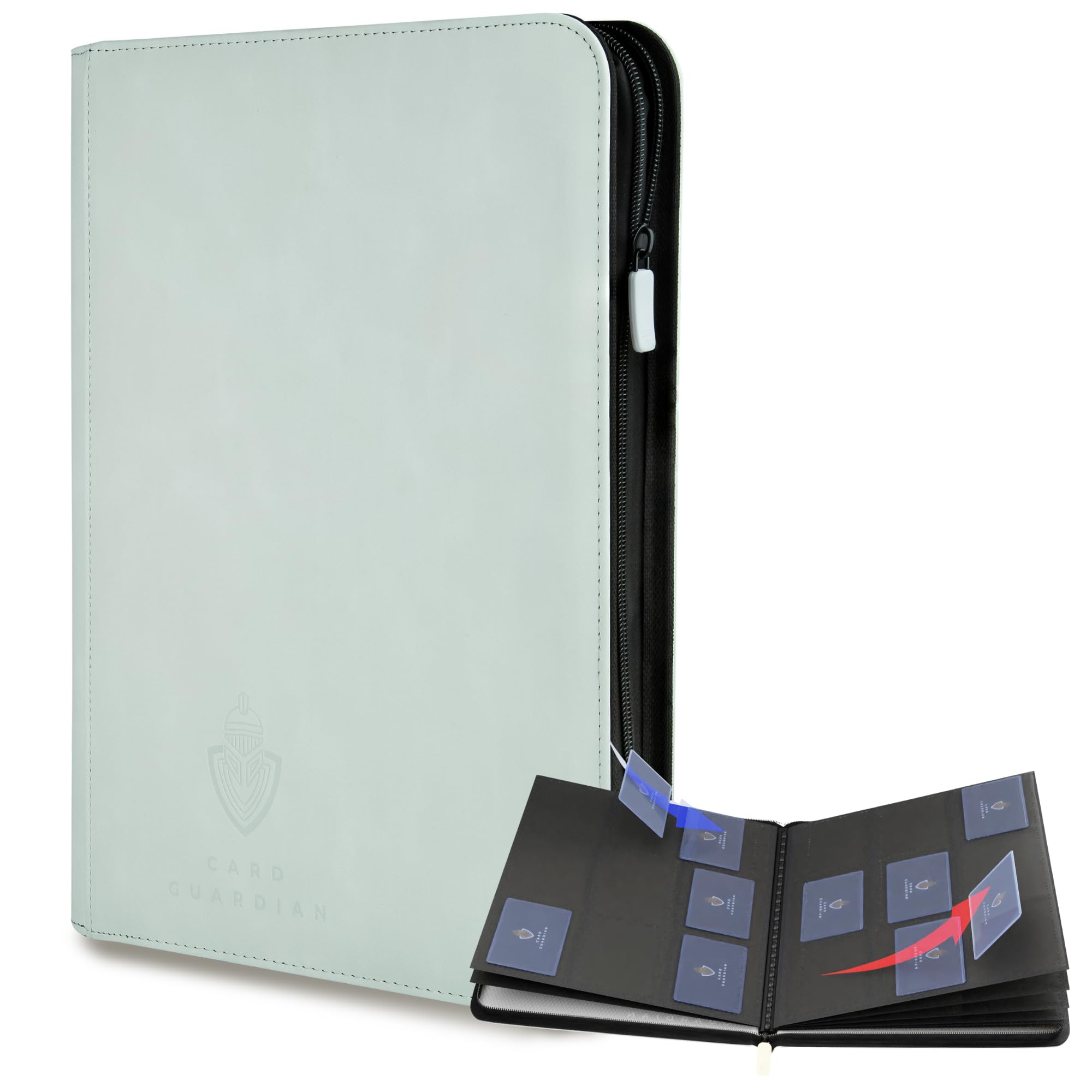 Card Guardian White - 9 Pocket Premium Binder With Zipper For 504 Cards - Side Loading Pockets For Trading Card Games Tcg (White)