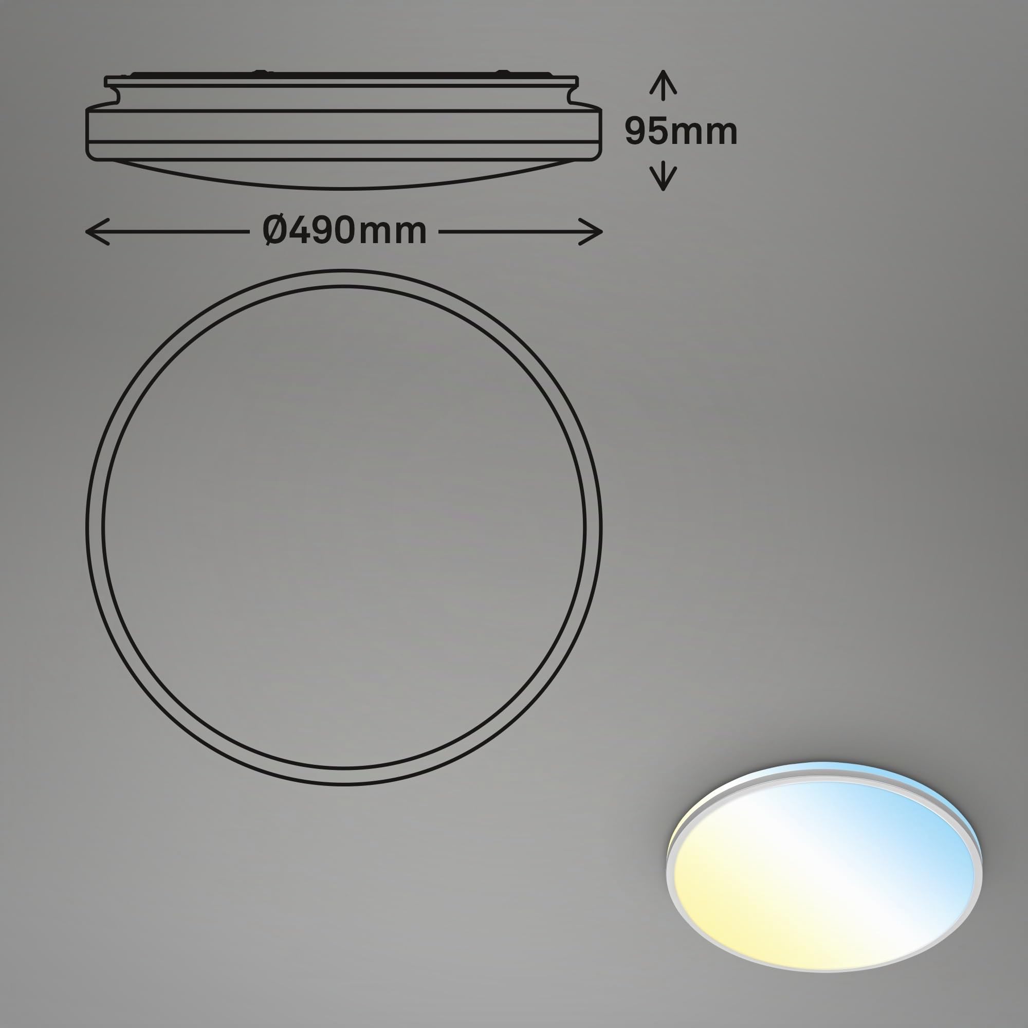 BRILONER - Lampada da soffitto a LED con telecomando, da bianco caldo a bianco freddo, dimmerabile, lampada a LED, plafoniera a LED, 49 x 9,5 cm, cromo opaco