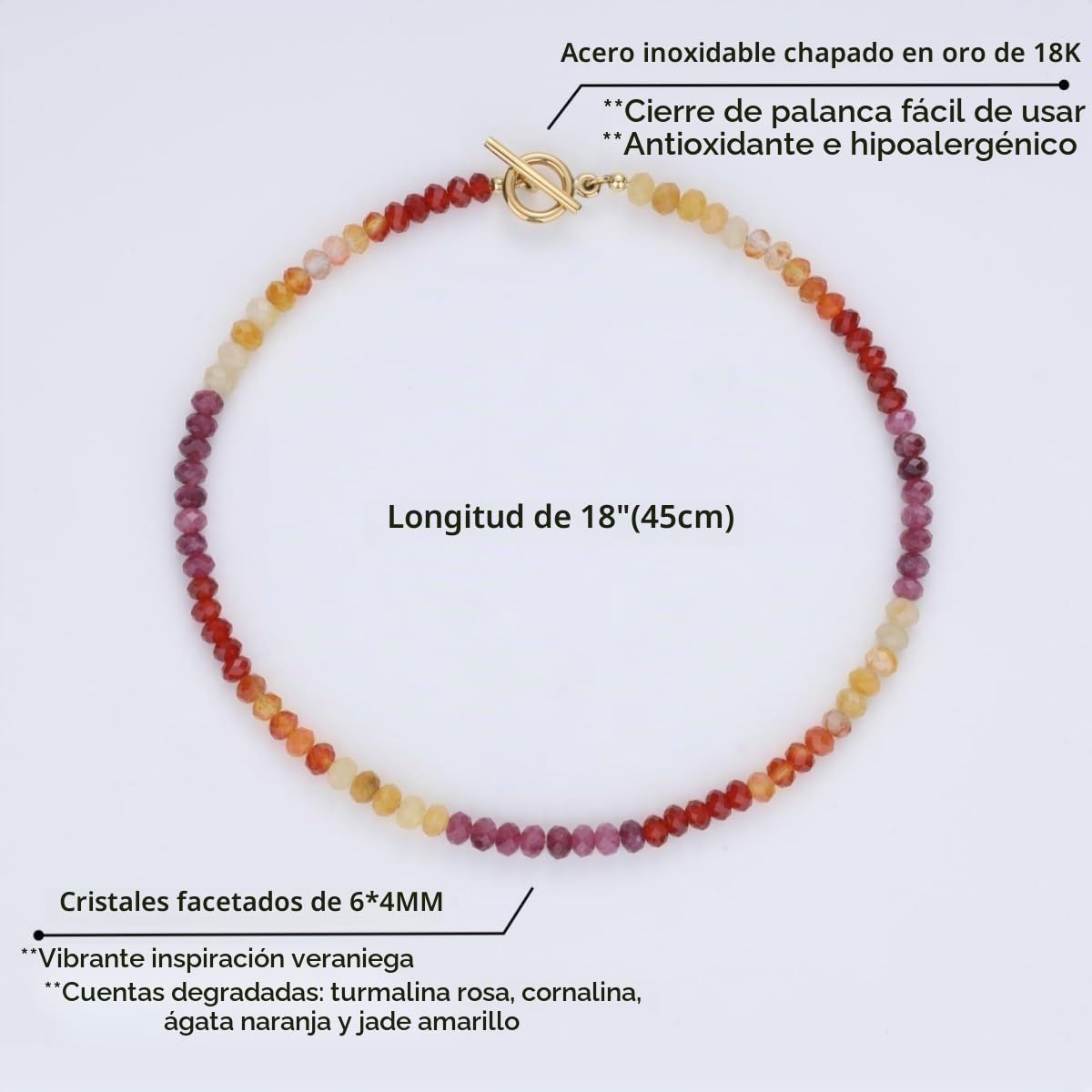 GAVU Collar para Mujer de Piedras Naturales, Collar de Cristales Multicolor para Mujer con Cierre OT de Acero Inoxidable Dorado