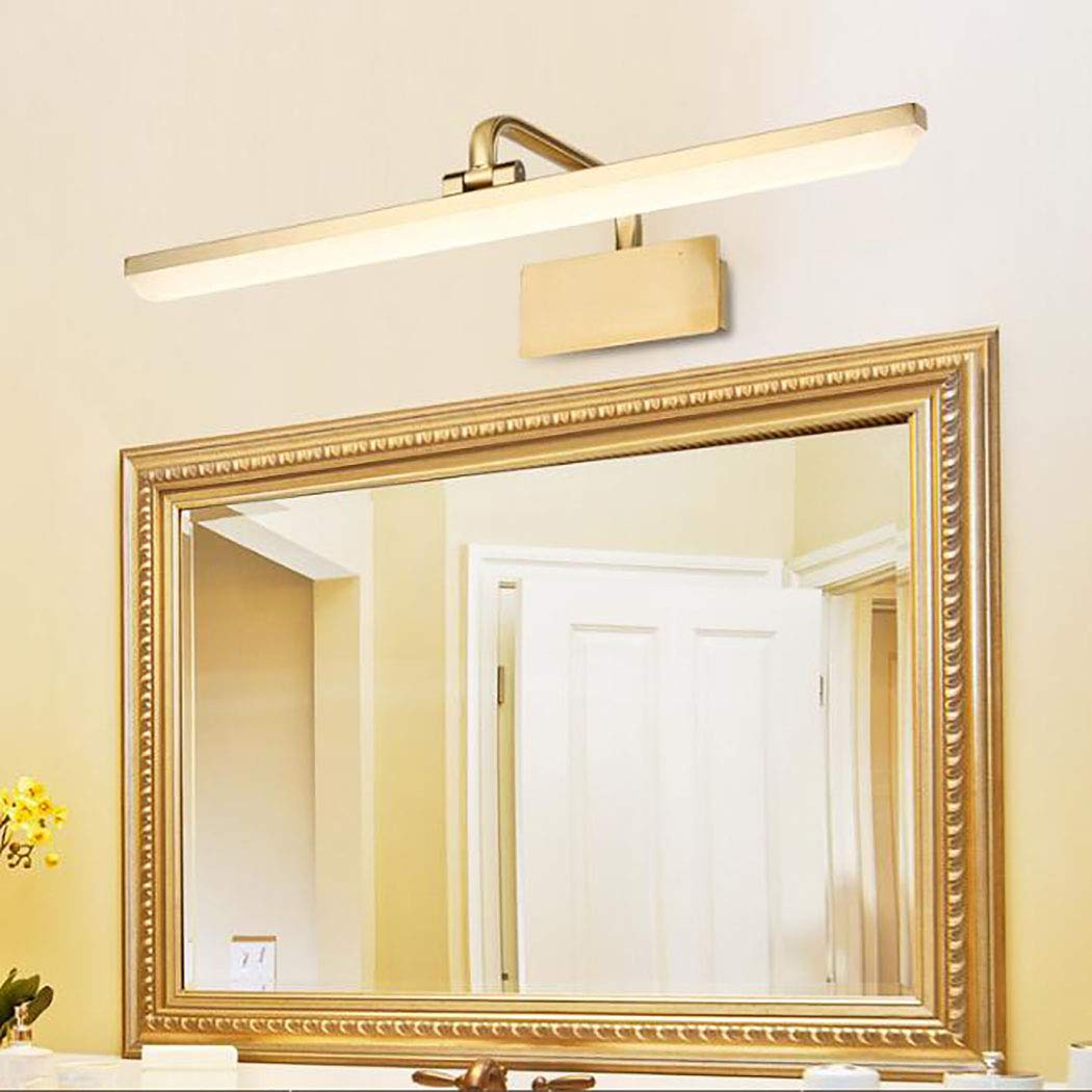 Specchio Lampada frontale LED Vintage bagno oro Applique in metallo Impermeabile anti-appannamento e anti-umidità Specchio da bagno Lampade da parete 14W,warmwhite