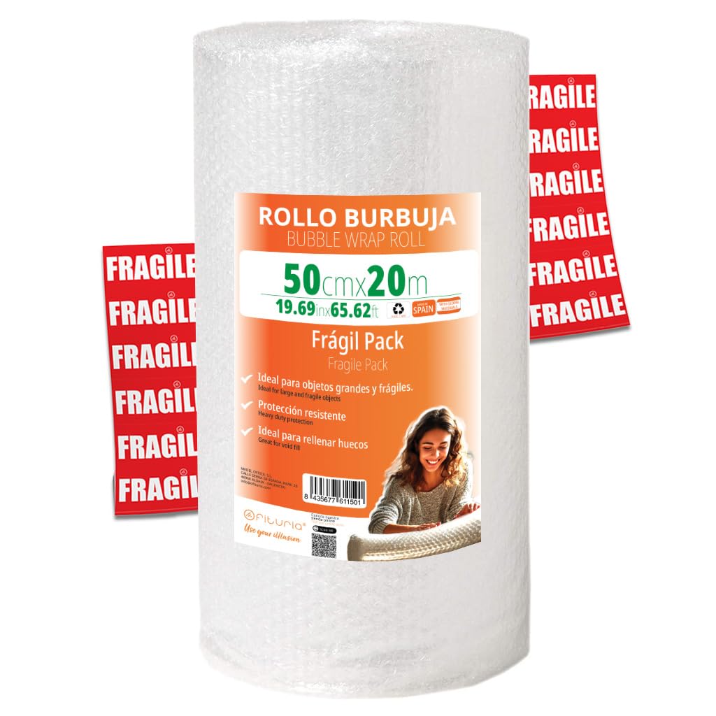 OFITURIA 50cm Bubble Wrap - Fragile Pack with Flexible Bubble Film - Ideal for Luxury Packaging, Moving, Shipping Protection