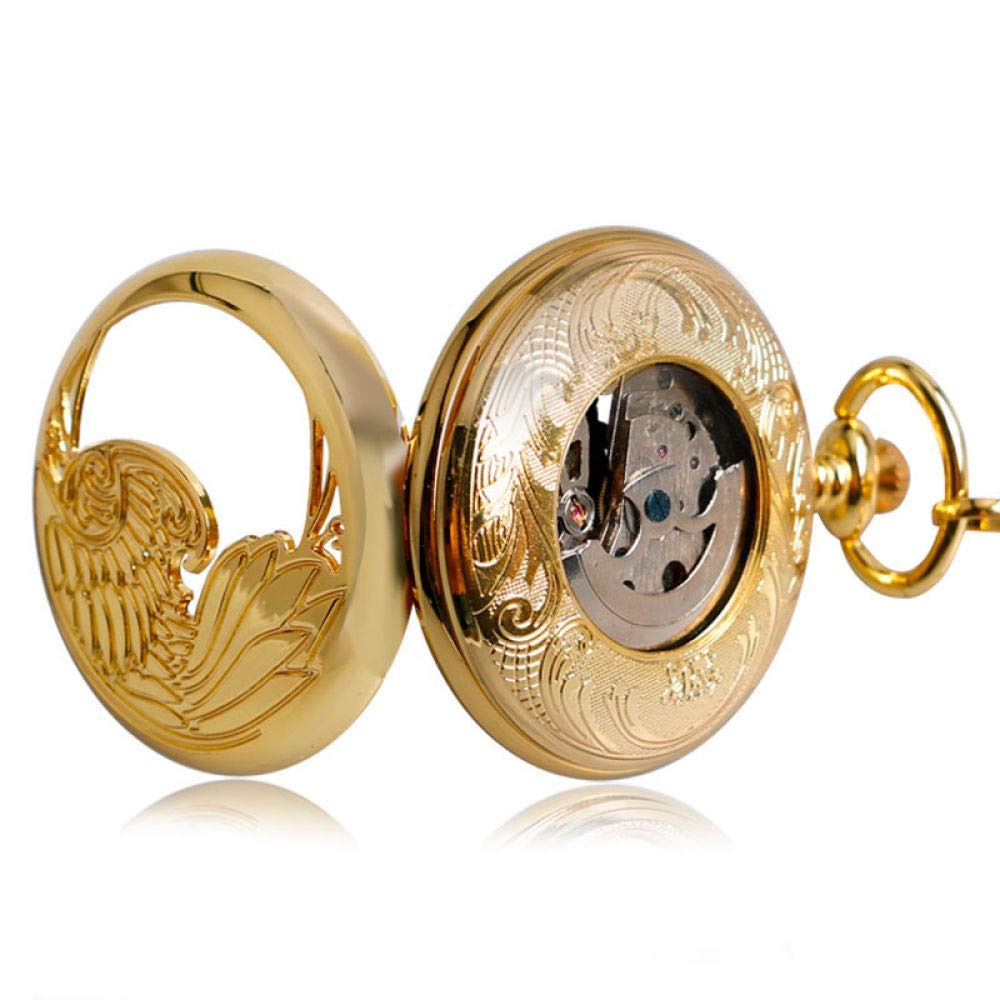 Zegarek kieszonkowy fajny złoty Hollow Phoenix Design cyfra rzymska Steampunk samonakręcający się mechaniczny zegarek kieszonkowy relojes de bolsillo