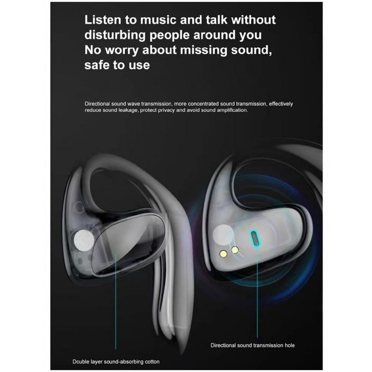 Bezprzewodowe słuchawki TWS z przewodnictwem kostnym - dotykowe słuchawki Bluetooth z mikrofonem i etui ładującym, redukcja szumów, słuchawki do biegania/roweru/wędrówek, niebieskie