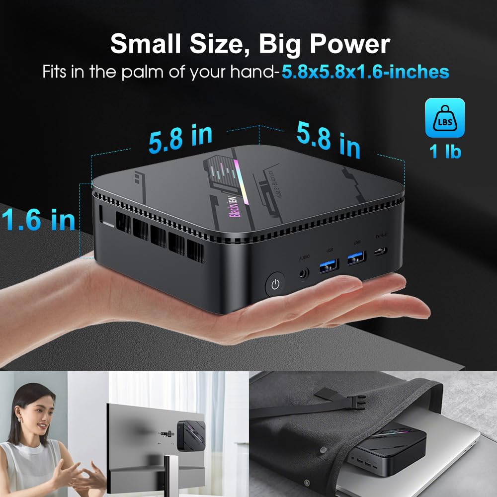 Blackview MP100 Pro Mini PC, Intel i3-1215U (hasta 4.4GHz), DDR4 16GB (hasta 64GB) RAM 512GB (hasta 2TB) PCIE 4.0 SSD M.2, Triple Pantalla 4K, WiFi 6, Bluetooth 5.2, Windows 11 Pro, 3 años garantía
