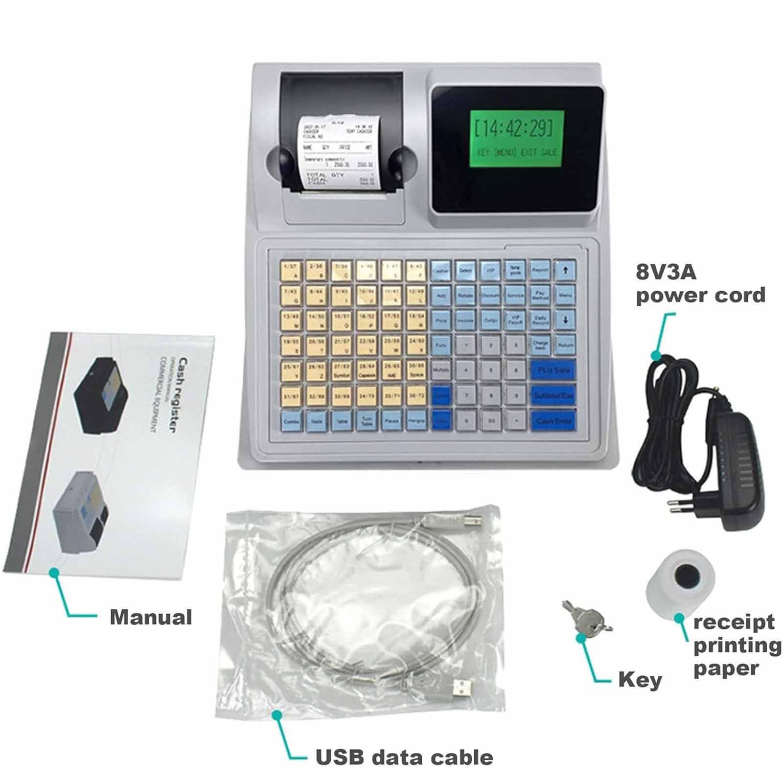 Registratore di cassa a 81 tasti, registratore di cassa elettronico per piccole imprese, registratore di cassa commerciale a 8 LED digitali con cassetto, uso per negozi/ristoranti