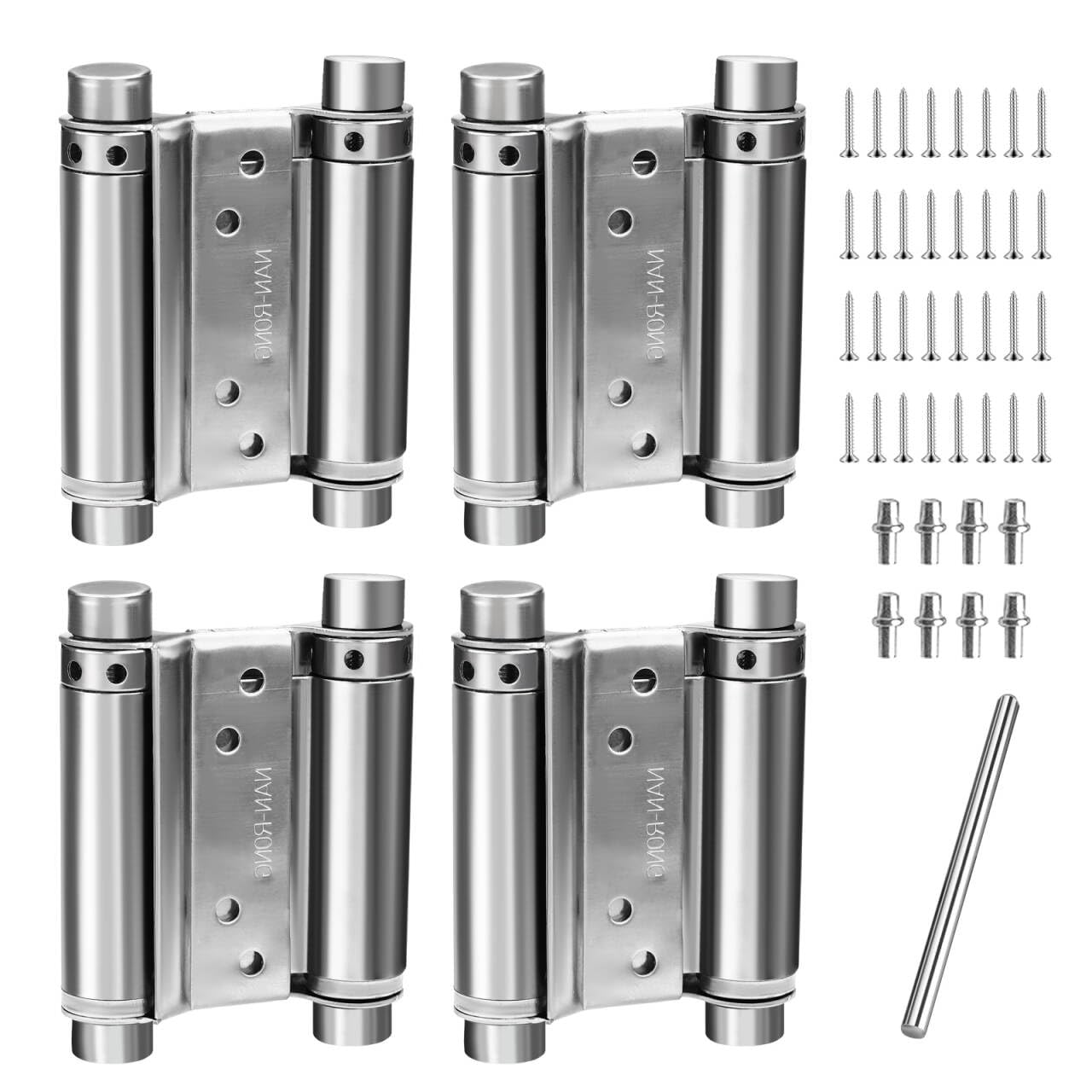 2 Pairs 3 Inch Stainless Steel Door Swing Hinge, Double Action Spring Hinges, Heavy Duty Self Closing Door Hinges with Pins Screws for Cafes, Bars, Saloons (Silver)