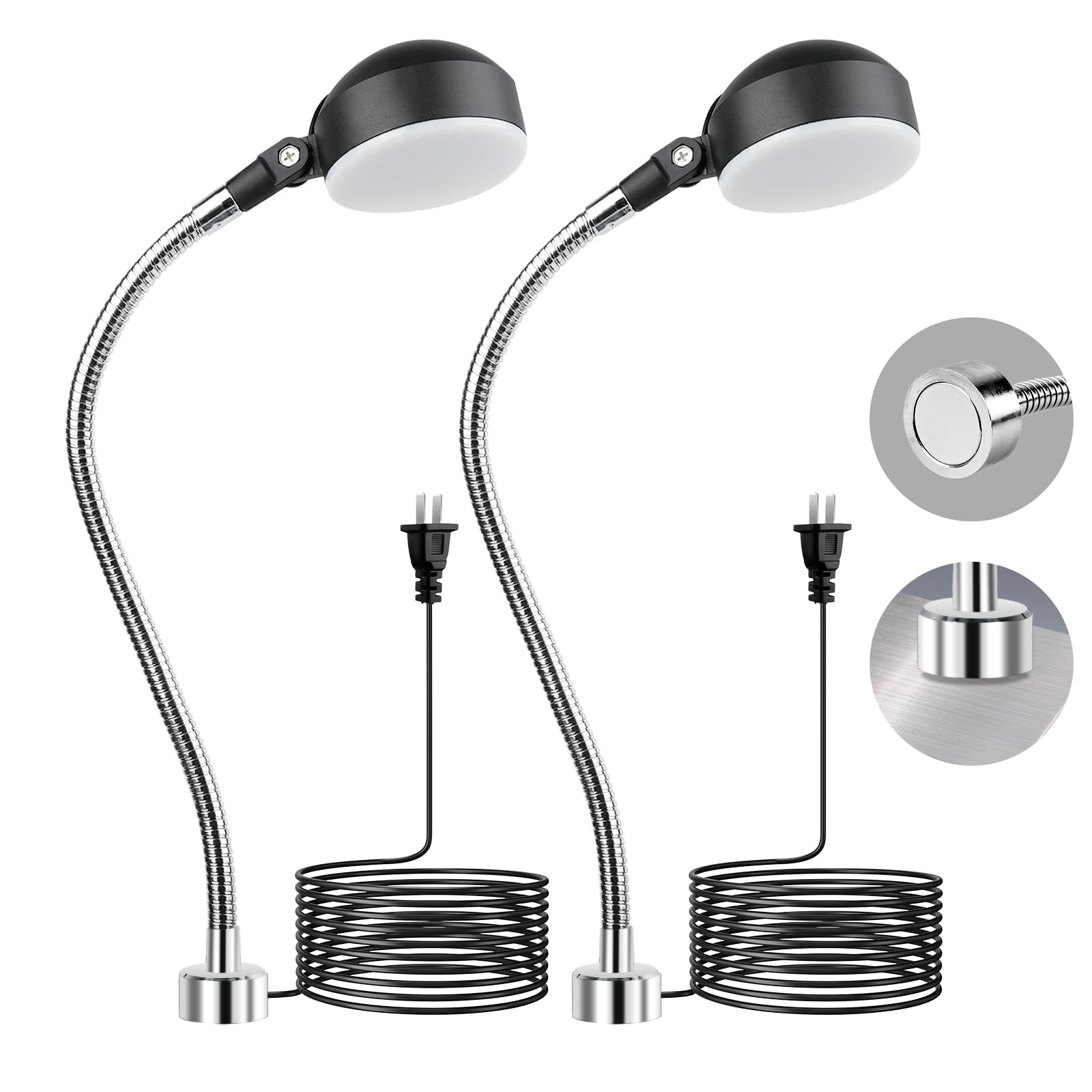 T-SUN Sewing Machine Work Light, 10W Magnetic LED Work Light with Flexible Gooseneck, 6000K 1000LM Workbench Light Tool Lamp for Lathe, Sewing Machine, Grill, Industrial Lighting, Work Shop (2 Pack)
