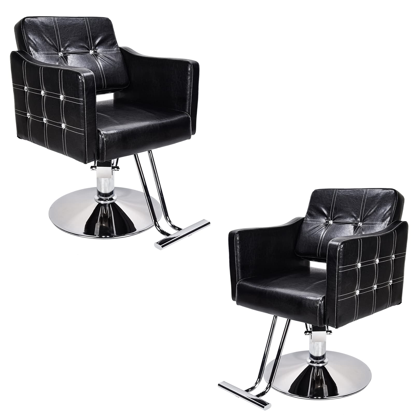 Schwarzer Retro-Friseurstuhl, höhenverstellbar, PU-Leder, Friseurstuhl für Schönheitssalon, professionelle Stylisten, robust, 300 kg Tragkraft, verchromter Stahlrahmen