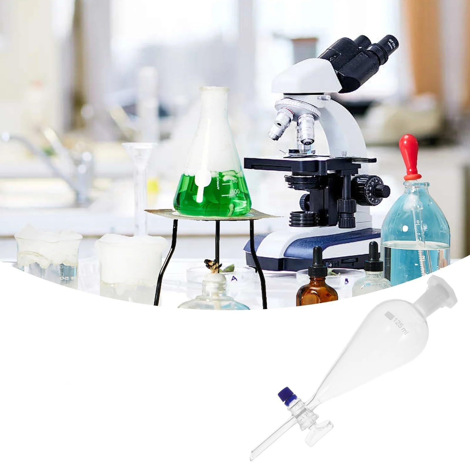 Imbuto separatore da 125 ml in vetro borosilicato a forma di pera, strumento di separazione for imbuto da laboratorio, autoclavabile, resistente ai prodotti chimici, divisore