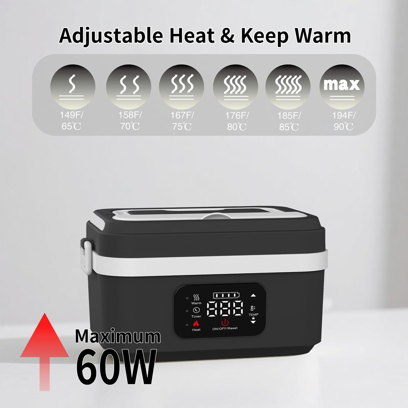 Fiambrera Eléctrica, Fiambrera Portátil Con Sistema De Autocalentamiento Y Batería Recargable, Fiambrera Térmica De 1 L Con Temperatura Ajustable Inteligente, Para Adultos Hombres Mujeres(White + Oran