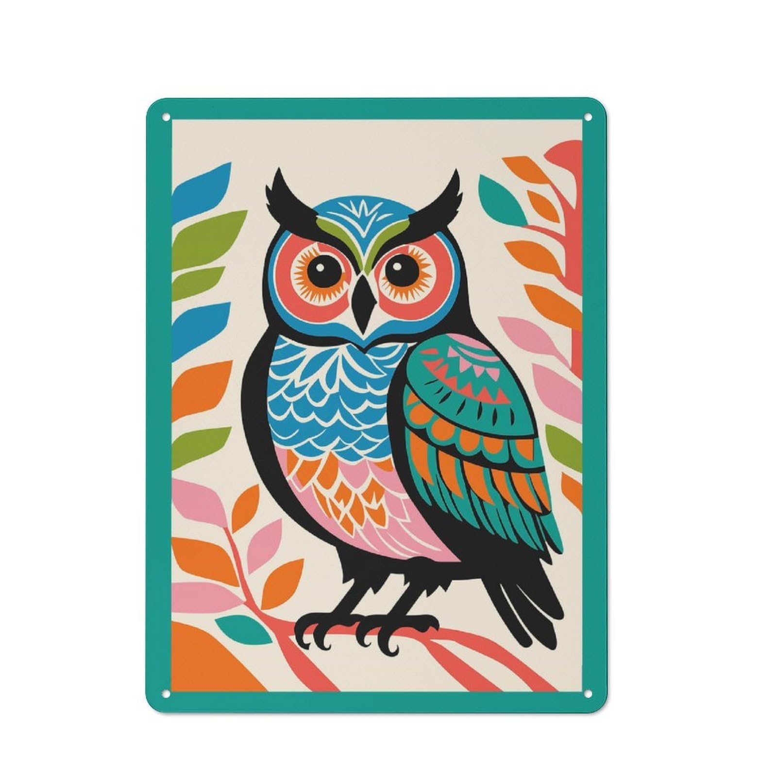 Junmoney Style-24 Vintage Metal Plaque 40X30cm Featuring Cute Owl Art Print For Hallway Wall, For Wall Display Collectors