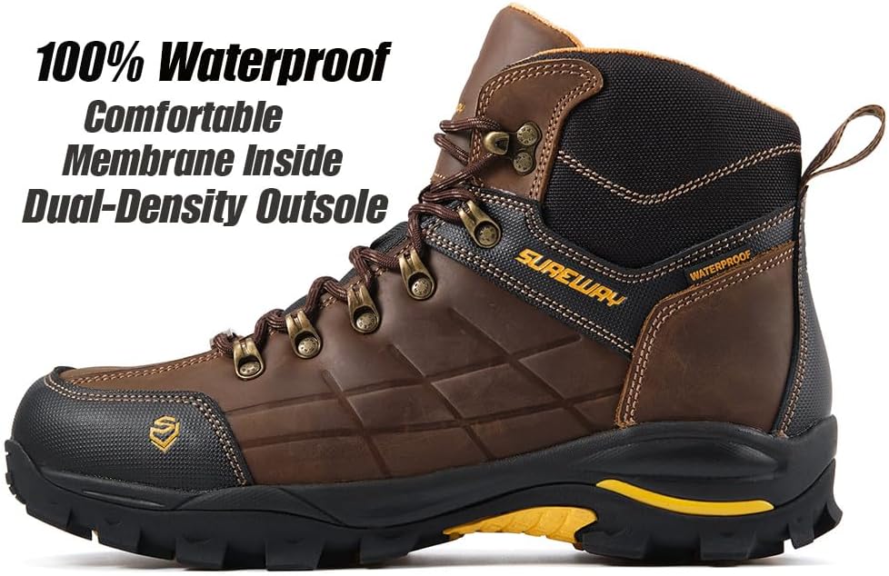 SUREWAY Men's 6" Soft/Steel Toe Heavy Duty Waterproof Work Boot,Roofing,Hunting,Leather,Lace Up,EH Construction Industrial Ankle Safety Men Work Boots,Slip Resistant Comfortable Outsole - Image 2