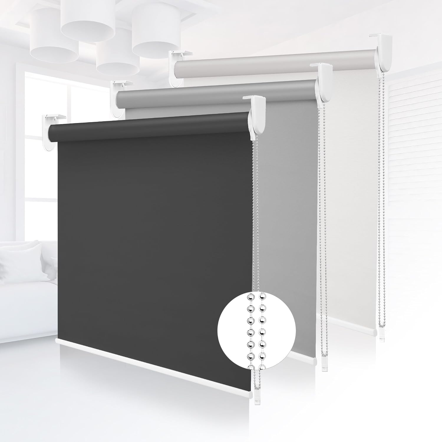 Grandekor 100% Blackout Roller Shades, Pull down shades for Window Thermal Insulated UV Protection Waterproof Blackout Fabric, Chain Corded roll up and Down Blinds,27x72,Dark Grey Dark Grey 27x72