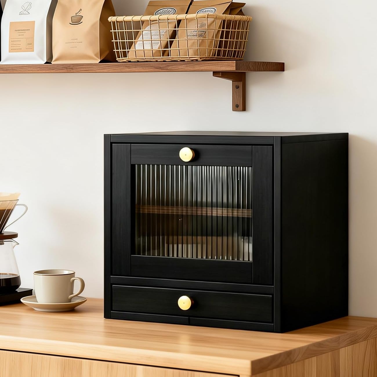GarveeHome Brotkasten Holz, 36,8 x 24 x 36 cm Groß Brotbox mit Schublade zur Aufbewahrung von Geschirr, Küche Brotaufbewahrung mit Acrylglasfenster für Brot Längere Frische & Einfache Pflege