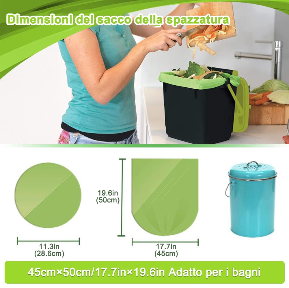 XUXRUS 200 Pezzi Sacchetti Spazzatura Piccoli, Sacchetti Rifiuti 10 Litri 45x50cm, Anti-Perdite, Senza Odore, Ultraresistenti per Cucina, Soggiorno, Ufficio (Verde)