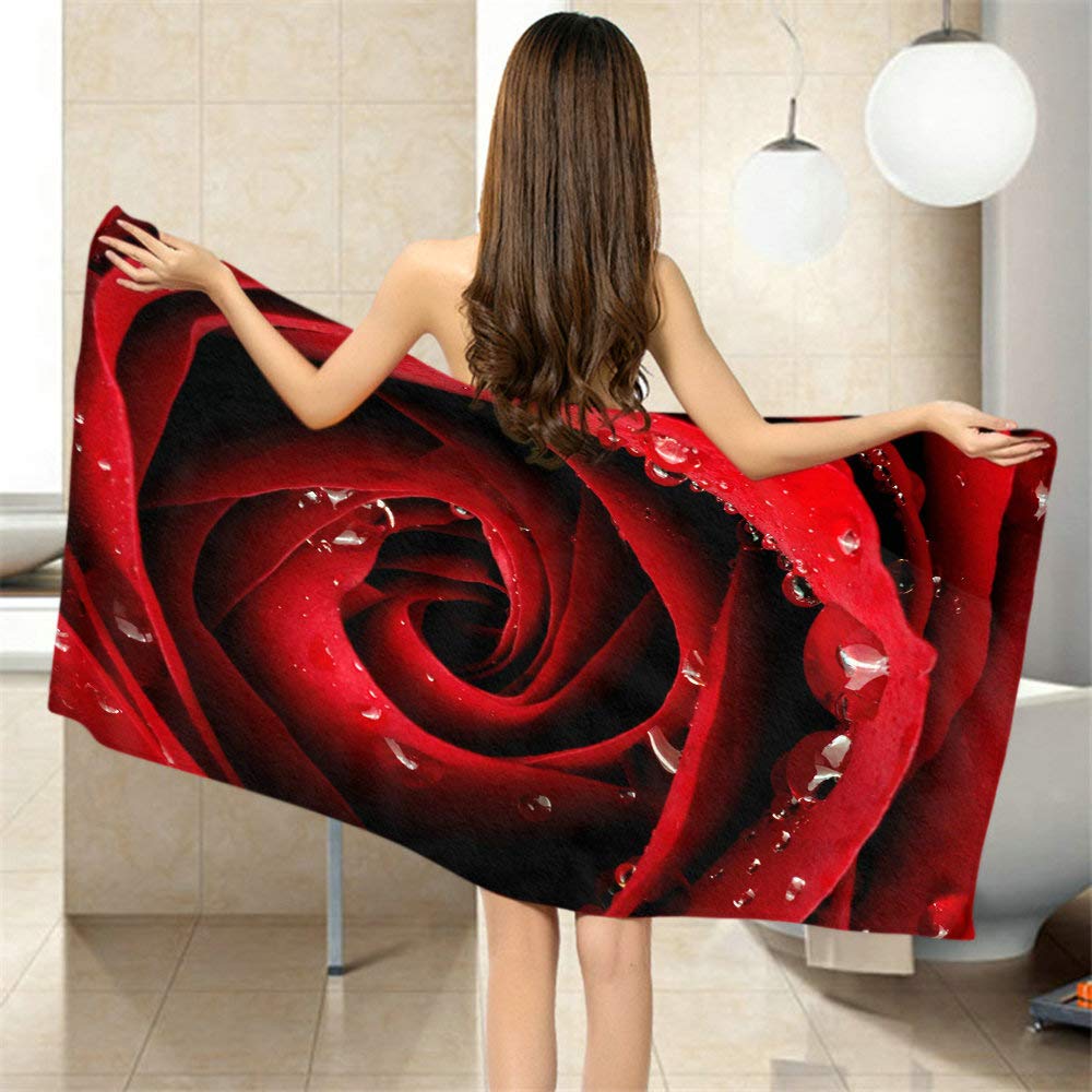 Moslion Comfy Bath Towels Red Rose Flower Blooming Soft Bathing/Beach/Camping Towel for Women Men Girls Boys Large Size 64x32 Inches