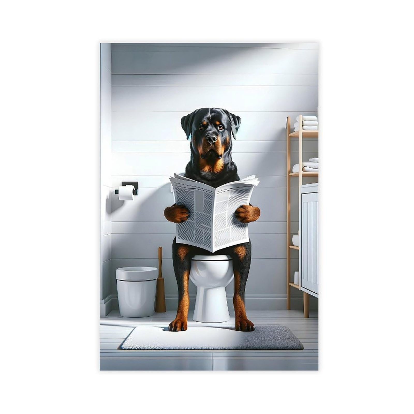 NCUDANK Rottweiler in The Toilet Canvas Poster Bedroom Decor Landscape Office Room Decor Gift 12x18inch(30x45cm)