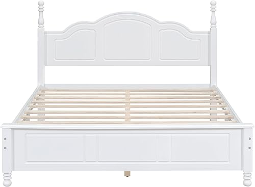 Miniatura 8 de SOFTSEA Base de cama tamaño Queen con cabecero alto y estribo, cama de plataforma clásica con listones de madera