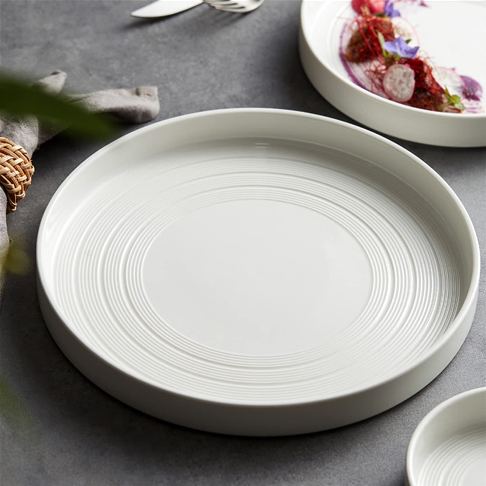 LUCBEI Talerze obiadowe Ceramiczny Talerz Obiadowy Domowe Kuchnia Naczynia Do Jadalni Biały Talerz Obiadowy Okrągły Prosty Zwykły Biały Talerz Deserowy Płaski Talerz Głębokie Talerze Sałaterkowe