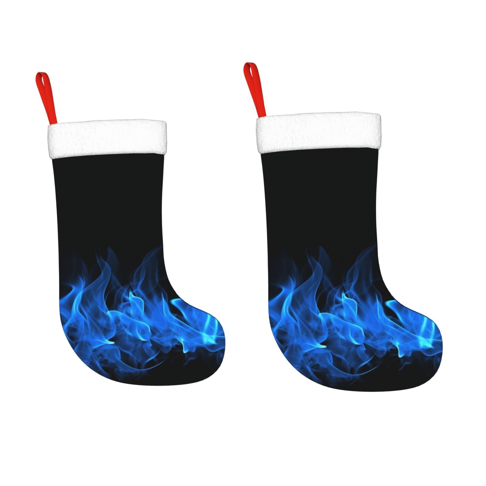 KLOPH 2 Pack 18 Inches Christmas Stockings Personalized Blue Flame Xmas Stocking Hanging Decoration Fireplace Stocking for Holiday Xmas Tree Christmas Fireplace Decor Gifts