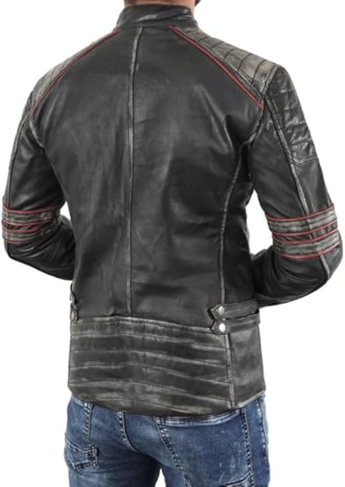 Giacca vintage in pelle invecchiata da uomo | Cafe Racer Giacca da moto