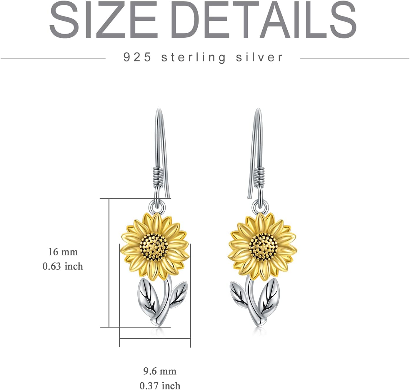 Sterling Silver Sunflower Dangle Earrings - Women's Christmas Gifts