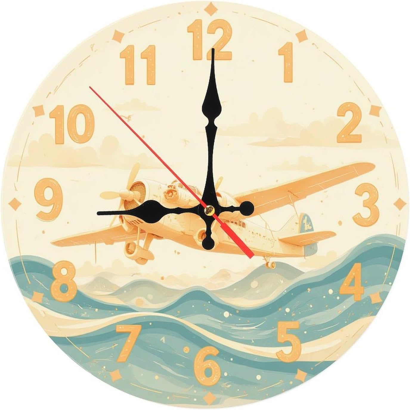 Cream Blue Classic Propeller Plane Wall Clocks - 10 Inch Non-Ticking Decorative Clocks for Living Room Office Play Room Decor