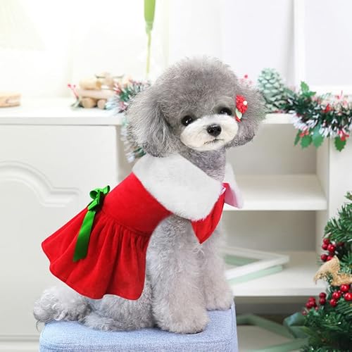 Miniatura 4 de Idepet Vestido de Navidad para perro de 2 piezas, falda para perro de Papá Noel, disfraz de Navidad para cachorros, ropa de invierno para niñas,