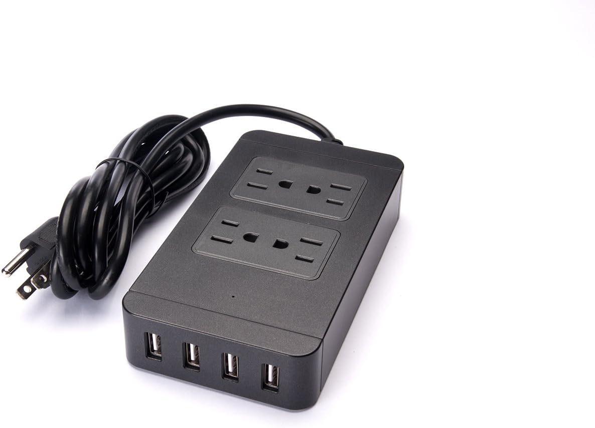 Portable 4 Outlet Travel Power Strip Smart Power Strip with 4 USB Ports Smart Charger, Surge Protector Home Office Desk Nightstand Travel Charging Station 10A 2500W 110-240V