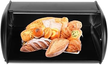 Bread Box for Kitchen Countertop, Stainless Steel Bread Holder, Large Capacity Bread Storage Container, Metal Bread Bin, Morden Bread Box with Rolling Door for Homemade Breads, Pastries,(Black)