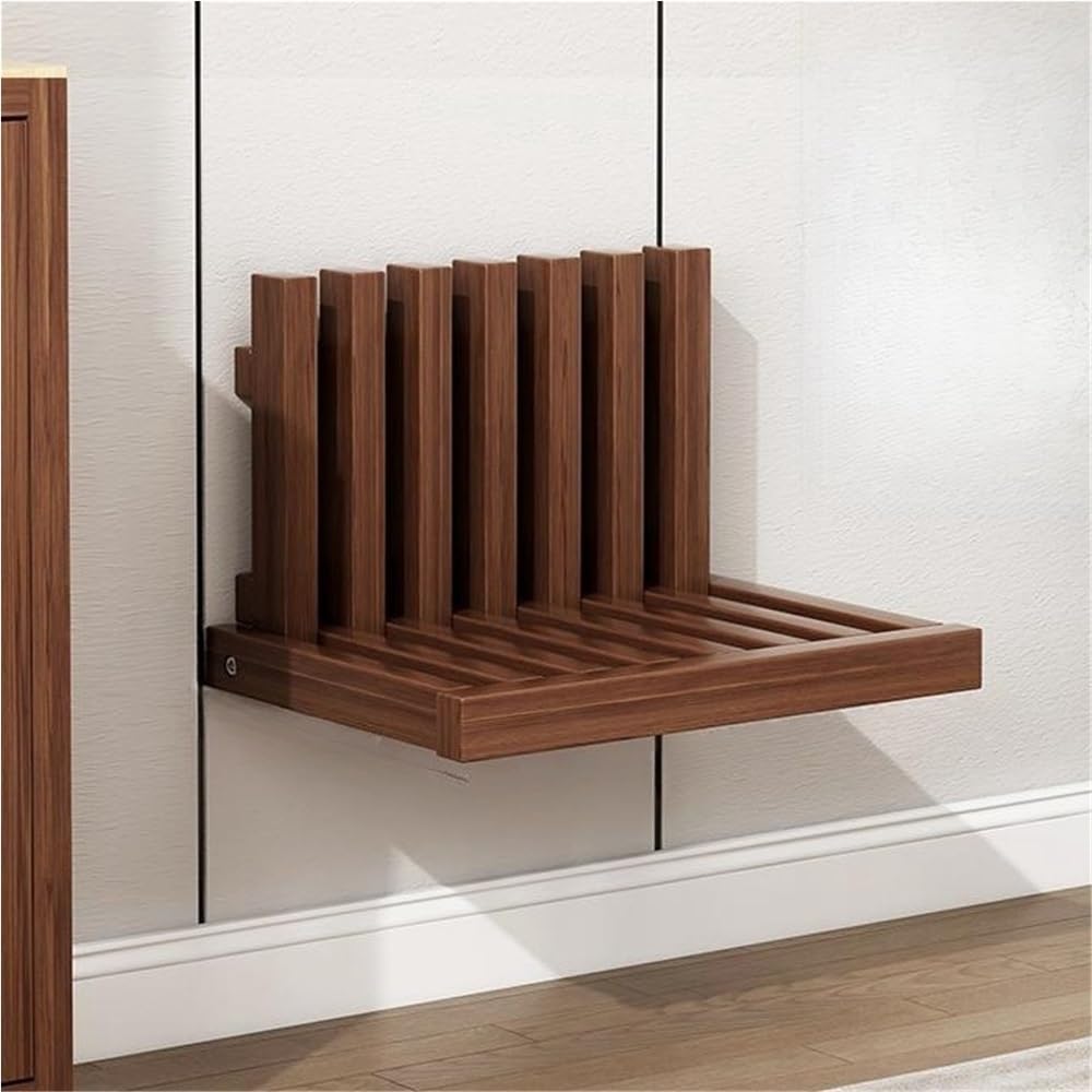 Wall Bench, Changing Stool, Wooden Entryway Stool, Wall-Mounted Folding Shower Seat, Modern Folding Stool for Bathroom, Living Room, Entrance(Brown)