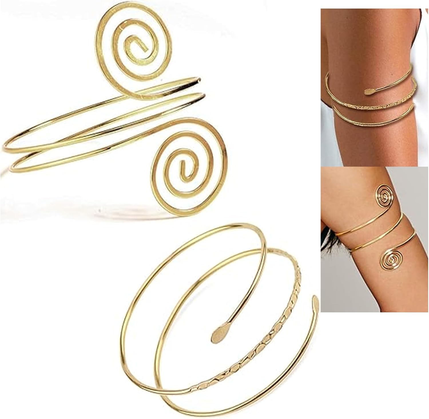 2Pcs Minimalist Simple Swirl Upper Arm Cuff Bracelets for Women Arm Bangle Armlets Adjustable